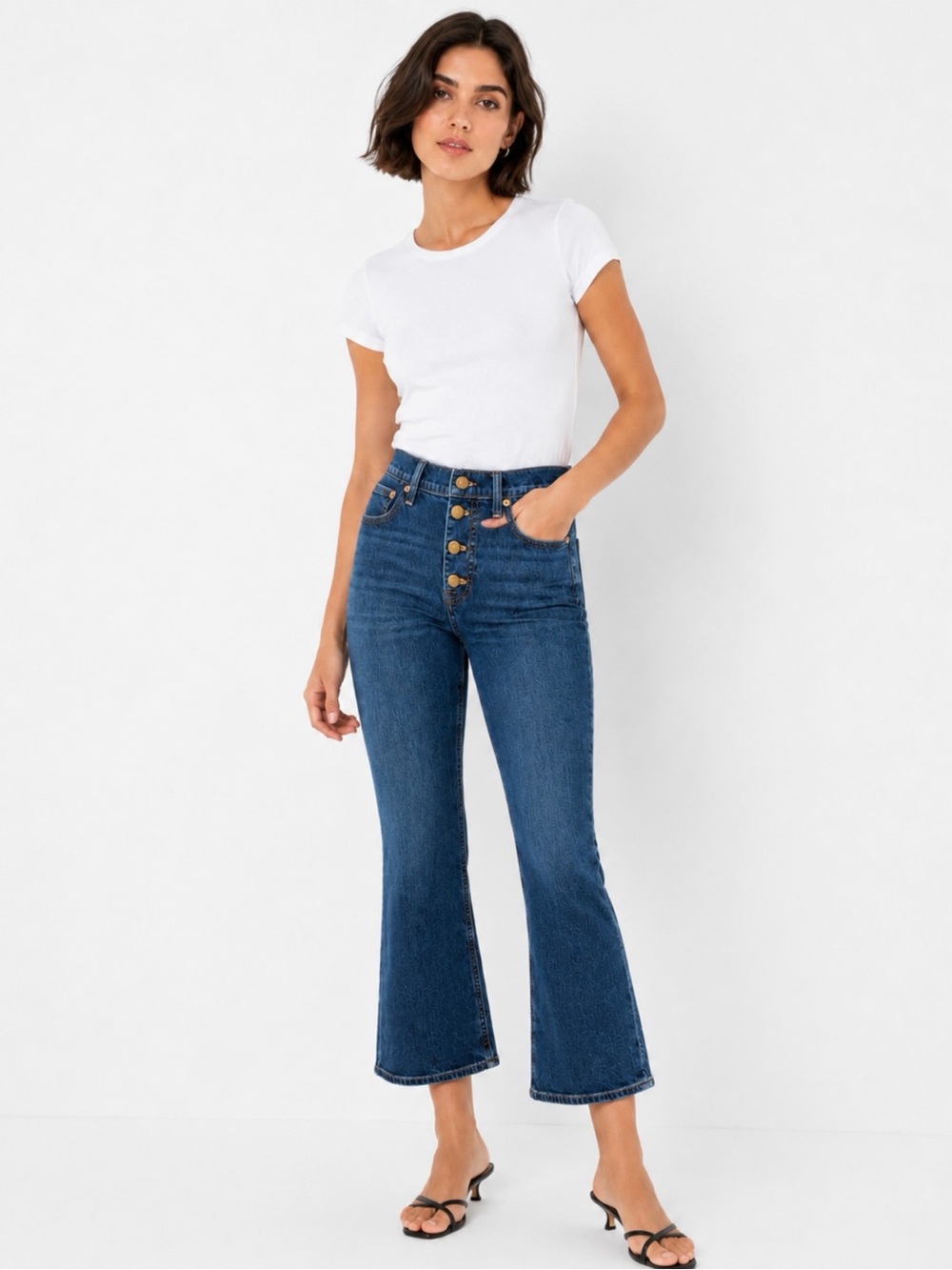 J. CREW | Mid Rise Flare Crop Button Fly Denim Blue Jeans  Sz. 28